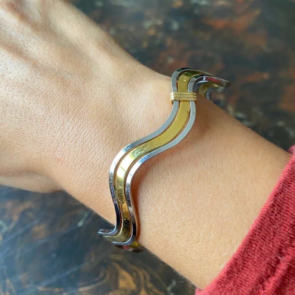 Vintage AVON Silver and Gold Wave Bangle Bracelet